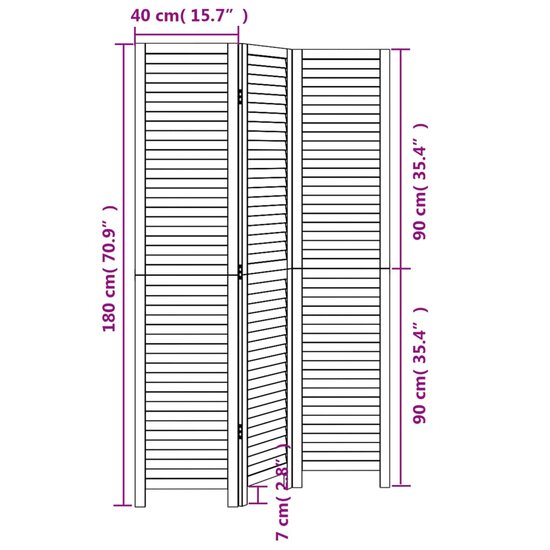 Kamerscherm Met 3 Panelen Massief Paulowniahout Zwart 40 x 180 cm