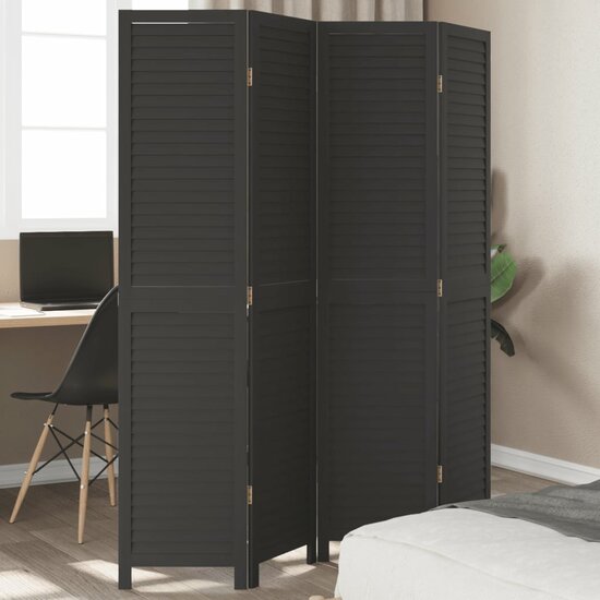 Kamerscherm Met 4 Panelen Massief Paulowniahout Zwart 40 x 180 cm