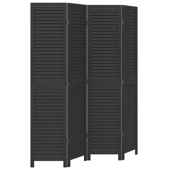Kamerscherm Met 4 Panelen Massief Paulowniahout Zwart 40 x 180 cm