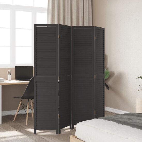Kamerscherm Met 4 Panelen Massief Paulowniahout Zwart 40 x 180 cm