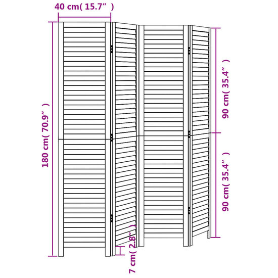 Kamerscherm Met 4 Panelen Massief Paulowniahout Zwart 40 x 180 cm