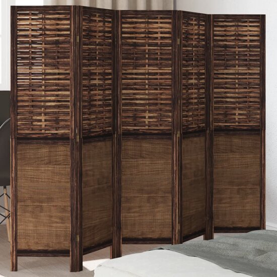 Kamerscherm Met 5 Panelen Massief Paulowniahout Donkerbruin 40 x 160 cm