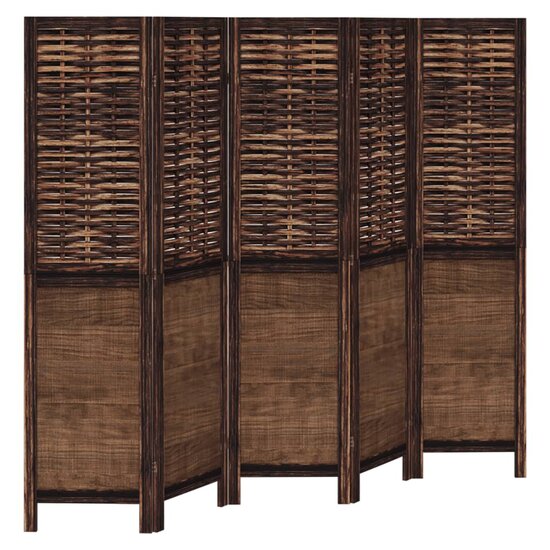 Kamerscherm Met 5 Panelen Massief Paulowniahout Donkerbruin 40 x 160 cm