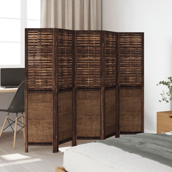 Kamerscherm Met 5 Panelen Massief Paulowniahout Donkerbruin 40 x 160 cm