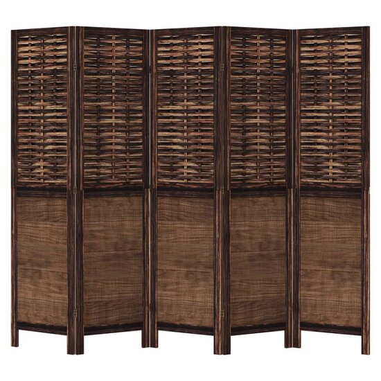Kamerscherm Met 5 Panelen Massief Paulowniahout Donkerbruin 40 x 160 cm
