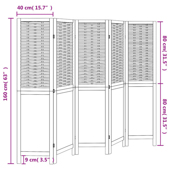 Kamerscherm Met 5 Panelen Massief Paulowniahout Donkerbruin 40 x 160 cm