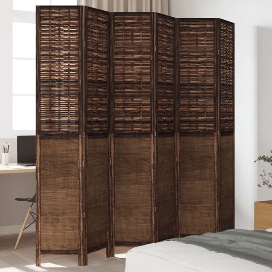 Kamerscherm Met 6 Panelen Massief Paulowniahout Donkerbruin 40 x 220 cm