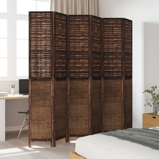 Kamerscherm Met 6 Panelen Massief Paulowniahout Donkerbruin 40 x 220 cm