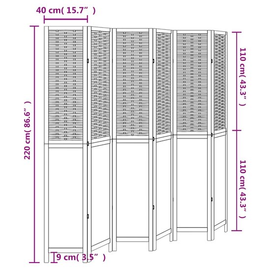 Kamerscherm Met 6 Panelen Massief Paulowniahout Donkerbruin 40 x 220 cm