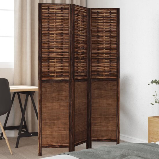 Kamerscherm Met 3 Panelen Massief Paulowniahout Donkerbruin 40 x 180 cm