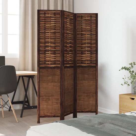 Kamerscherm Met 3 Panelen Massief Paulowniahout Donkerbruin 40 x 180 cm