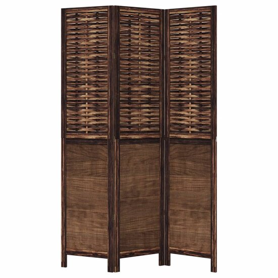 Kamerscherm Met 3 Panelen Massief Paulowniahout Donkerbruin 40 x 180 cm