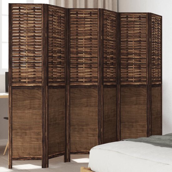 Kamerscherm Met 6 Panelen Massief Paulowniahout Donkerbruin 40 x 180 cm