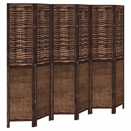 Kamerscherm Met 6 Panelen Massief Paulowniahout Donkerbruin 40 x 180 cm