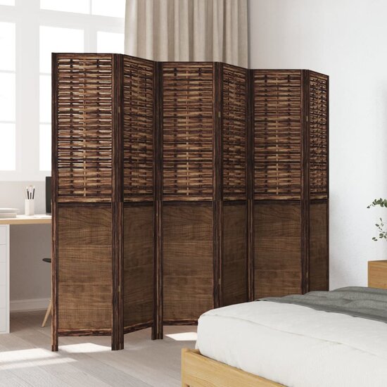 Kamerscherm Met 6 Panelen Massief Paulowniahout Donkerbruin 40 x 180 cm