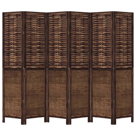 Kamerscherm Met 6 Panelen Massief Paulowniahout Donkerbruin 40 x 180 cm