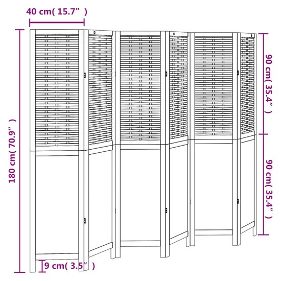 Kamerscherm Met 6 Panelen Massief Paulowniahout Donkerbruin 40 x 180 cm