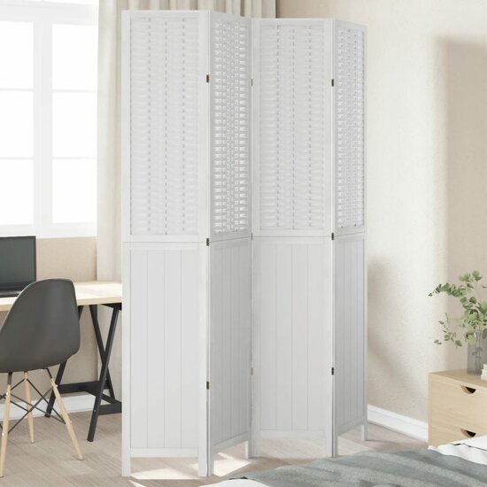 Kamerscherm Met 4 Panelen Massief Paulowniahout Wit 40 x 220 cm