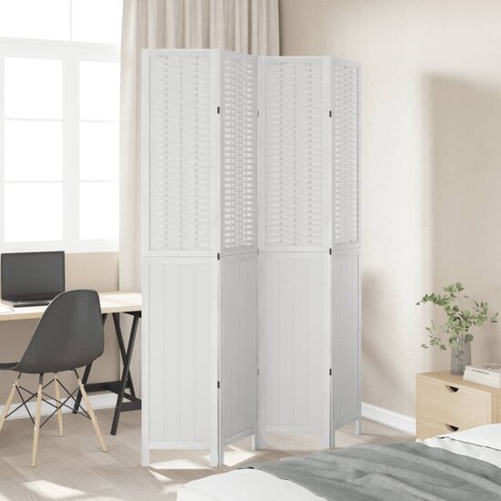 Kamerscherm Met 4 Panelen Massief Paulowniahout Wit 40 x 220 cm