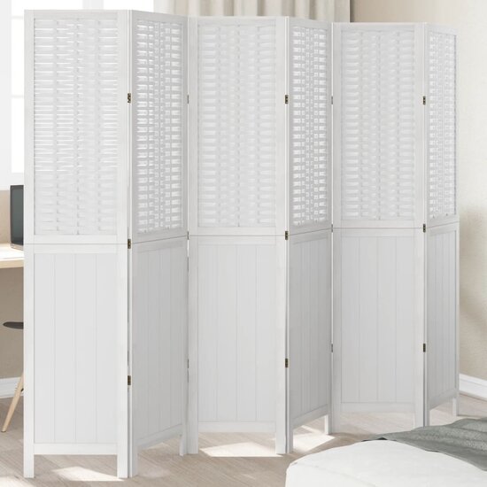 Kamerscherm Met 6 Panelen Massief Paulowniahout Wit 40 x 180 cm