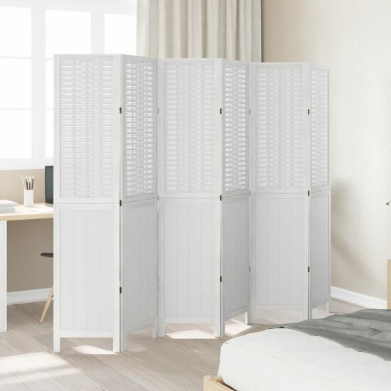Kamerscherm Met 6 Panelen Massief Paulowniahout Wit 40 x 180 cm