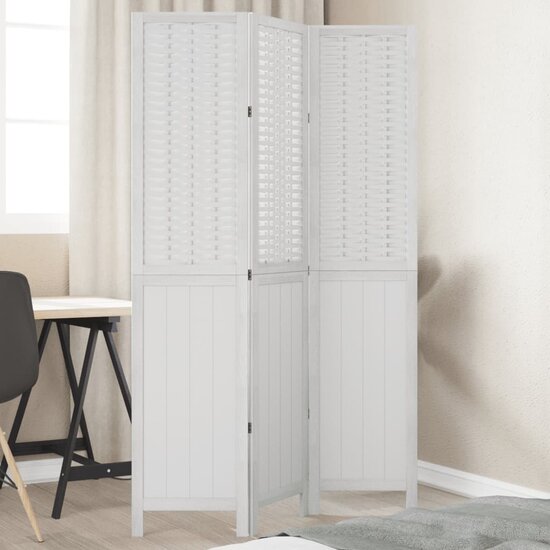 Kamerscherm Met 3 Panelen Massief Paulowniahout Wit 40 x 180 cm
