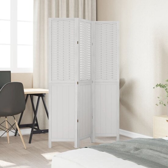 Kamerscherm Met 3 Panelen Massief Paulowniahout Wit 40 x 180 cm