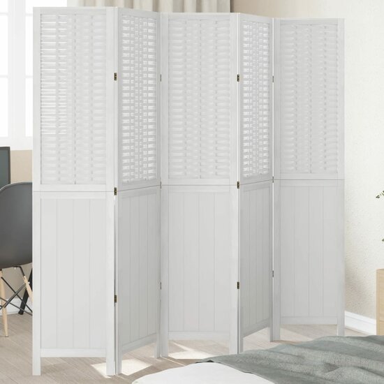 Kamerscherm Met 5 Panelen Massief Paulowniahout Wit 40 x 180 cm