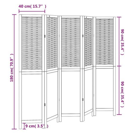 Kamerscherm Met 5 Panelen Massief Paulowniahout Wit 40 x 180 cm