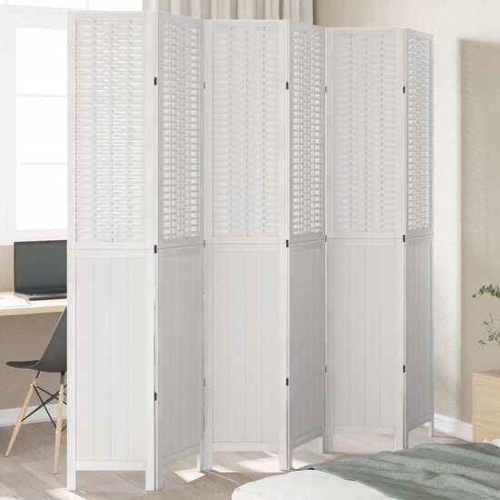Kamerscherm Met 6 Panelen Massief Paulowniahout Wit 40 x 220 cm