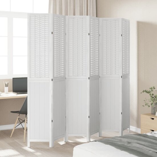 Kamerscherm Met 6 Panelen Massief Paulowniahout Wit 40 x 220 cm