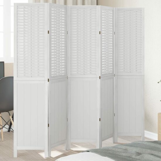 Kamerscherm Met 5 Panelen Massief Paulowniahout Wit 40 x 200 cm