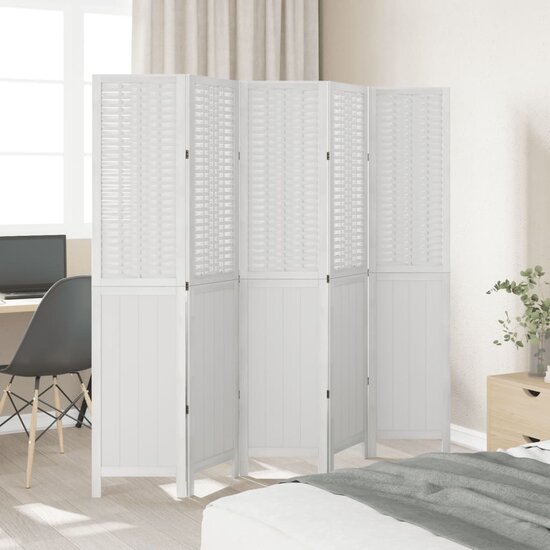 Kamerscherm Met 5 Panelen Massief Paulowniahout Wit 40 x 200 cm