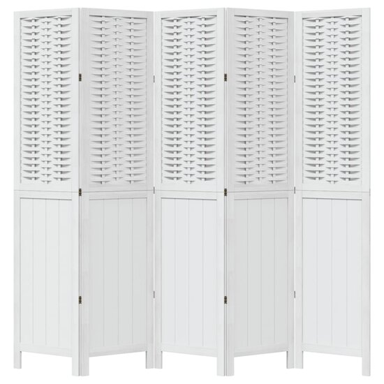 Kamerscherm Met 5 Panelen Massief Paulowniahout Wit 40 x 200 cm