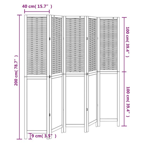 Kamerscherm Met 5 Panelen Massief Paulowniahout Wit 40 x 200 cm