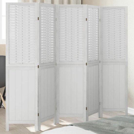 Kamerscherm Met 5 Panelen Massief Paulowniahout Wit 40 x 160 cm