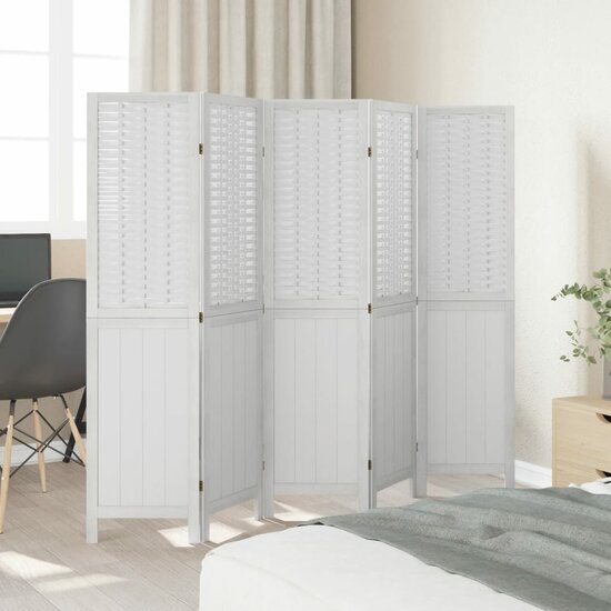 Kamerscherm Met 5 Panelen Massief Paulowniahout Wit 40 x 160 cm