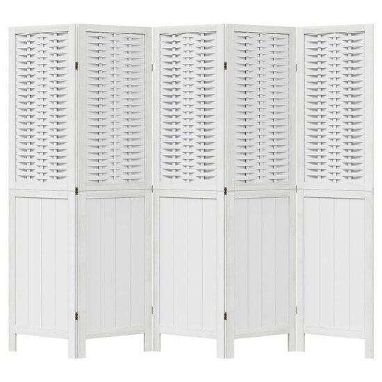 Kamerscherm Met 5 Panelen Massief Paulowniahout Wit 40 x 160 cm