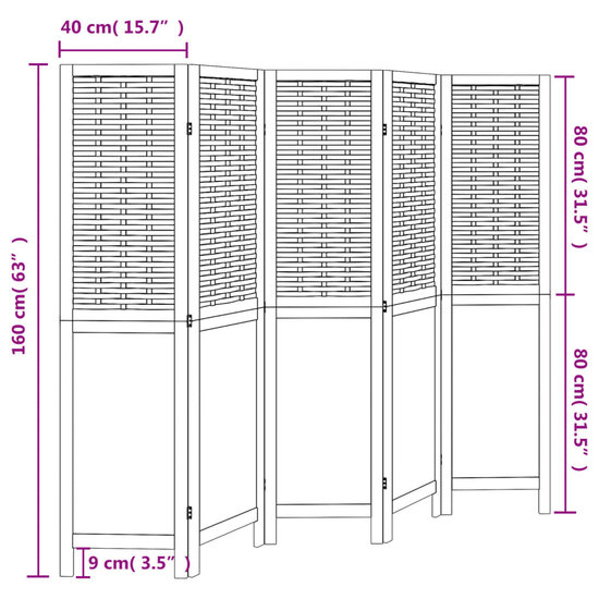 Kamerscherm Met 5 Panelen Massief Paulowniahout Wit 40 x 160 cm