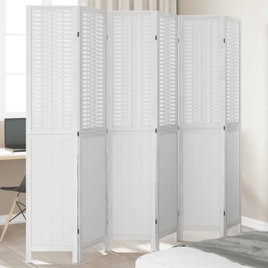 Kamerscherm Met 6 Panelen Massief Paulowniahout Wit 40 x 200 cm