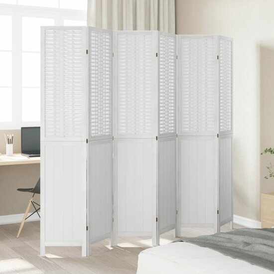 Kamerscherm Met 6 Panelen Massief Paulowniahout Wit 40 x 200 cm