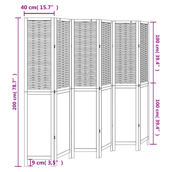 Kamerscherm Met 6 Panelen Massief Paulowniahout Wit 40 x 200 cm