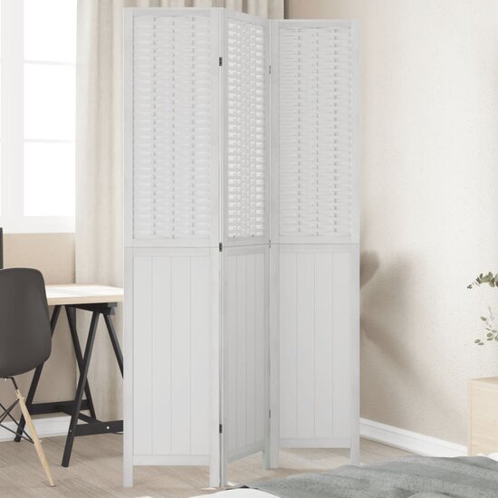 Kamerscherm Met 3 Panelen Massief Paulowniahout Wit 40 x 200 cm