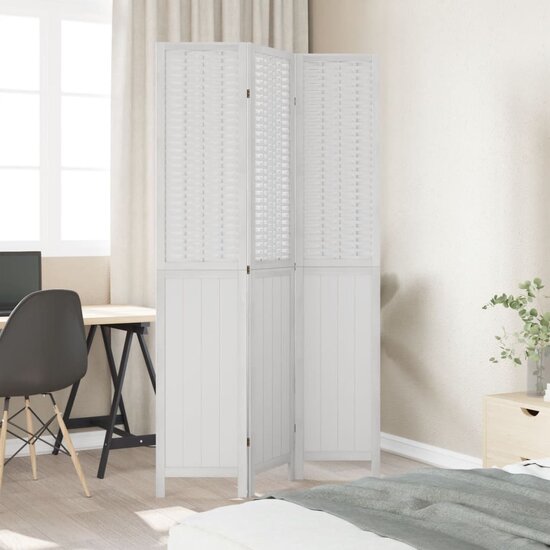 Kamerscherm Met 3 Panelen Massief Paulowniahout Wit 40 x 200 cm