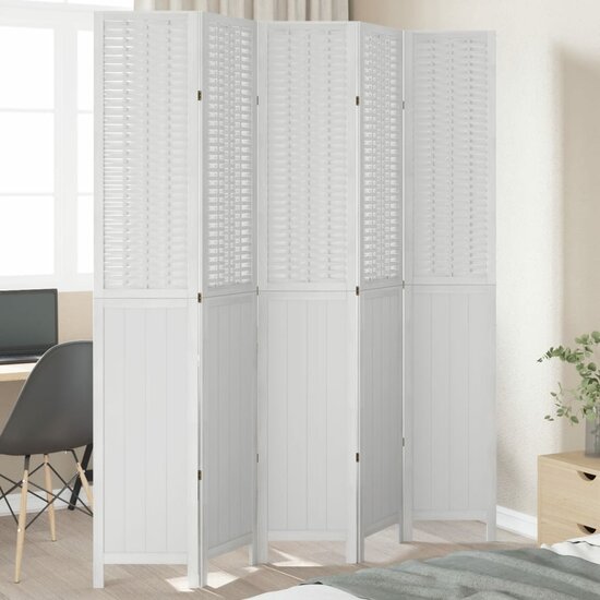 Kamerscherm Met 5 Panelen Massief Paulowniahout Wit 40 x 220 cm