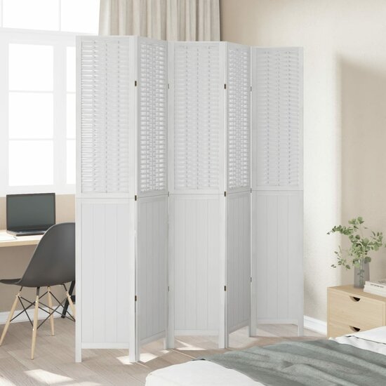 Kamerscherm Met 5 Panelen Massief Paulowniahout Wit 40 x 220 cm