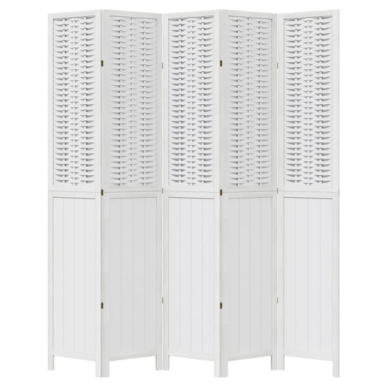 Kamerscherm Met 5 Panelen Massief Paulowniahout Wit 40 x 220 cm