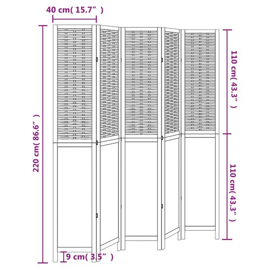 Kamerscherm Met 5 Panelen Massief Paulowniahout Wit 40 x 220 cm