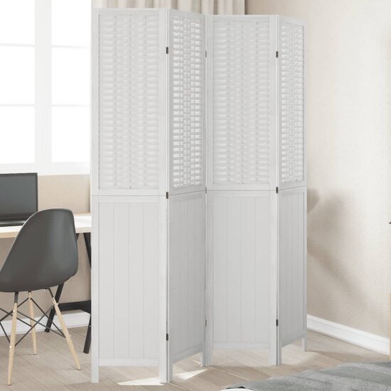Kamerscherm Met 4 Panelen Massief Paulowniahout Wit 40 x 200 cm