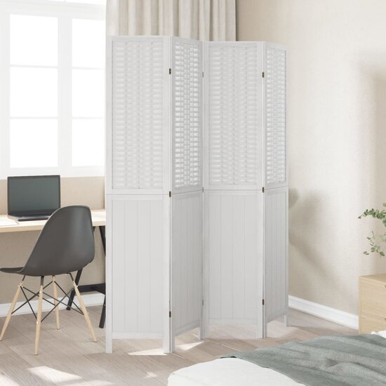 Kamerscherm Met 4 Panelen Massief Paulowniahout Wit 40 x 200 cm